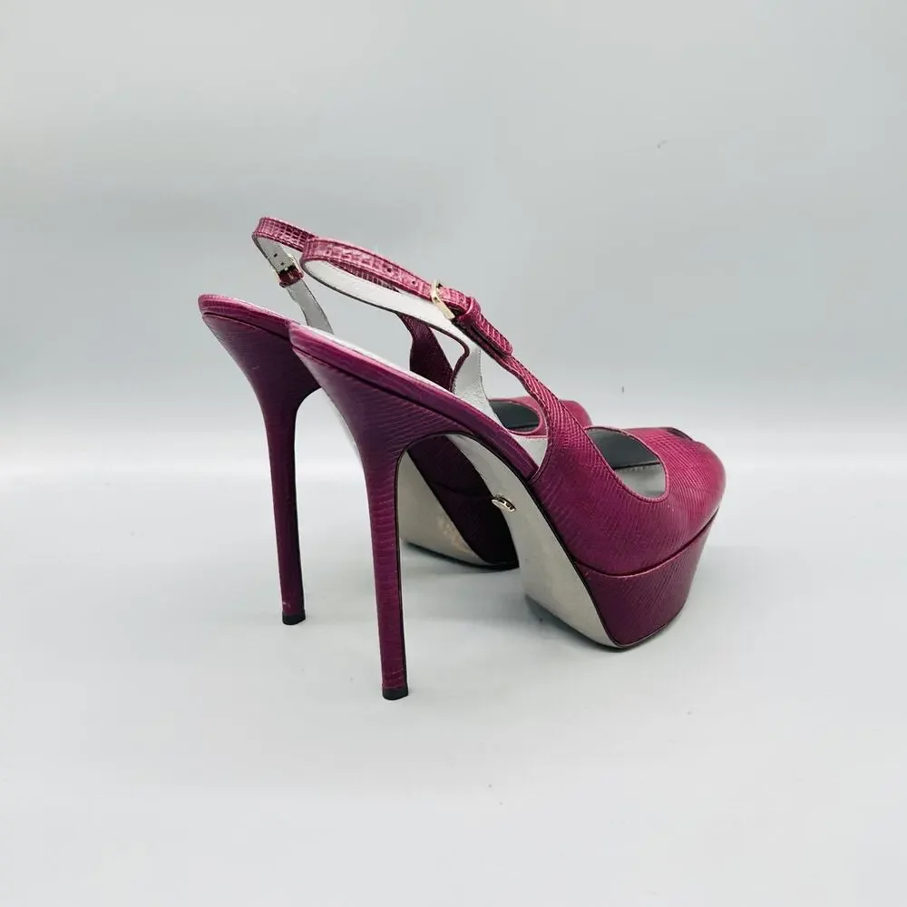Sergio Rossi Shoes Womens 8.5 Pink Leather Slingback Platform Peep Toe Heels